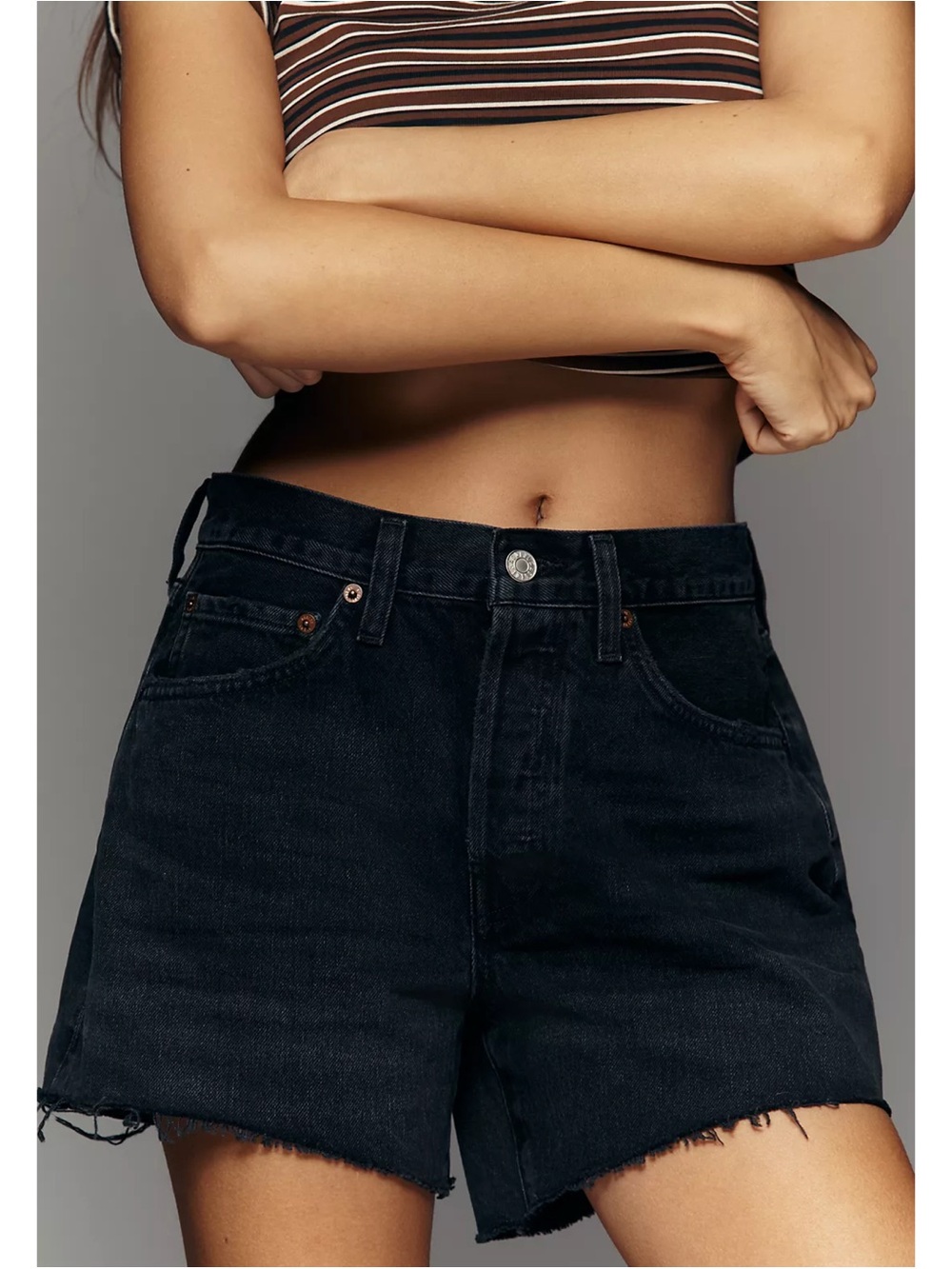AGOLDE Parker Long Jean Shorts Fright Black 28